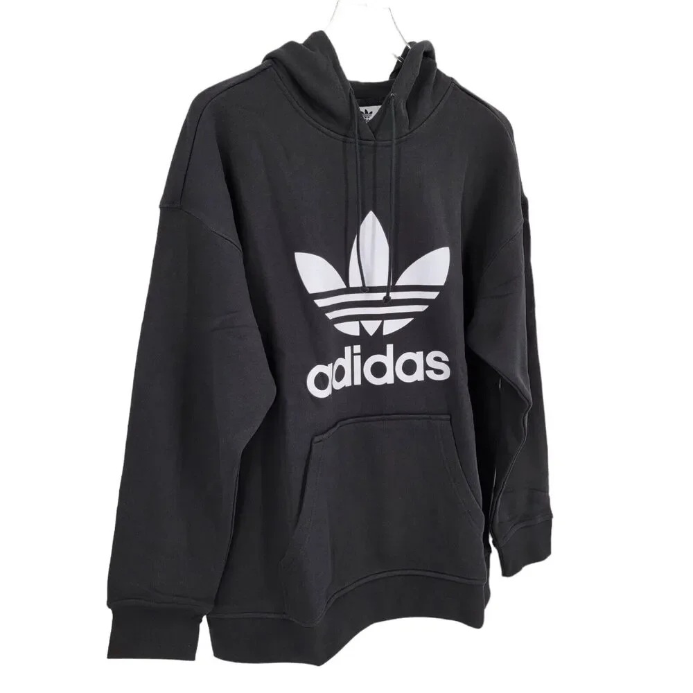 Adidas Originals Hoodie Womens Large Black White Trefoil Pullover Sweatshirt NEW - Picture 9 of 16